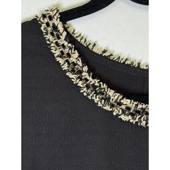 Skies Are Blue Black Tweed Trim Puff Sleeve Top Womens Size L Career Minimalist - Picture 3 of 9